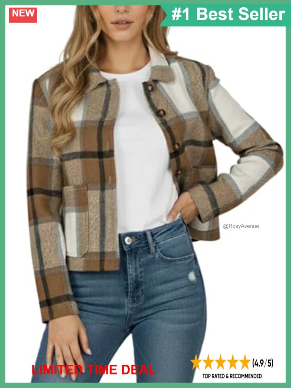 Cropped Plaid Flannel Shacket Button Down Jacket
